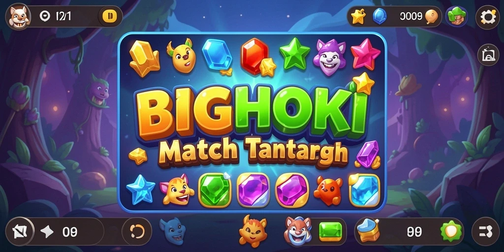 Screenshot menampilkan gameplay seru BIGHOKI dengan kombinasi item Match-3.