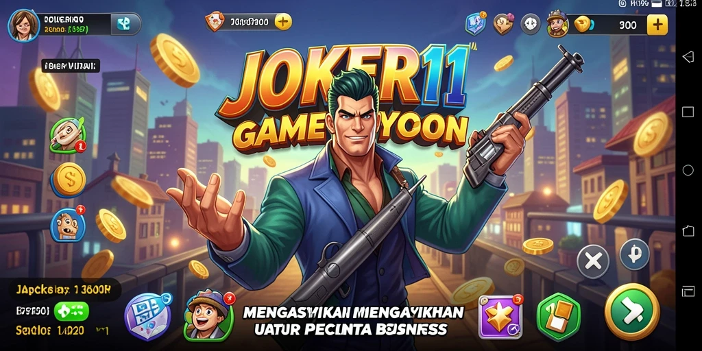 Gameplay <strong>JOKER11</strong> yang menunjukkan simulasi bisnis Tycoon yang mendalam.