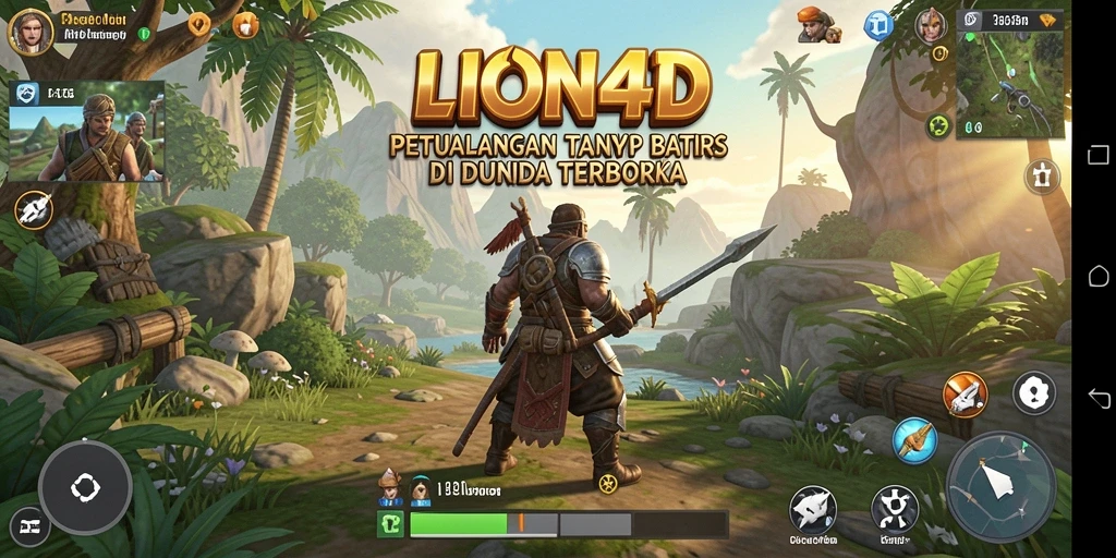Tangkapan layar gameplay LION4D dengan pemandangan indah dan eksplorasi dunia terbuka.