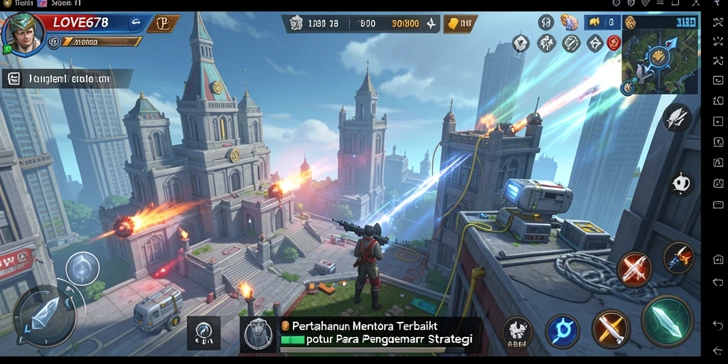 Screenshot menunjukkan gameplay Tower Defense yang mendebarkan dan strategis.