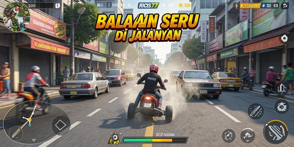 Tampilan permainan RICIS77 dengan mobil balap yang melaju kencang.