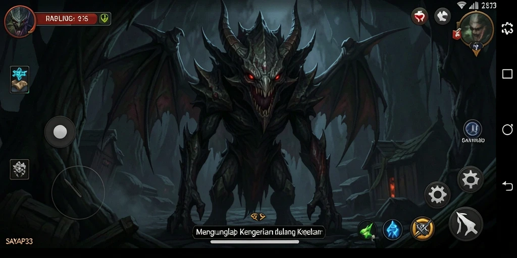 Screenshot menunjukkan gameplay menegangkan di kegelapan.